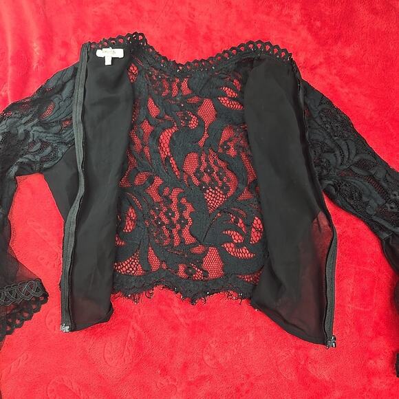 Peach Black Sheer Lace Blouse Floral Scalloped Trim Whimsigoth Coquette Size M - Picture 16 of 16